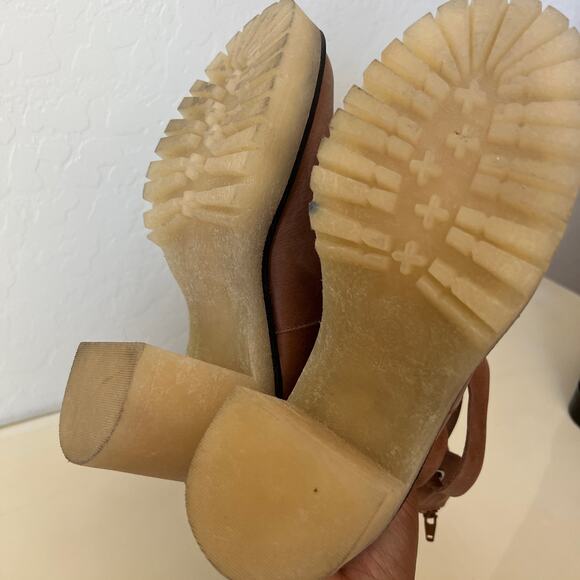 Free People Tan Leather Chunky Lug Sole Jesse Cut Out Boots Womens 36 EU - Picture 13 of 13